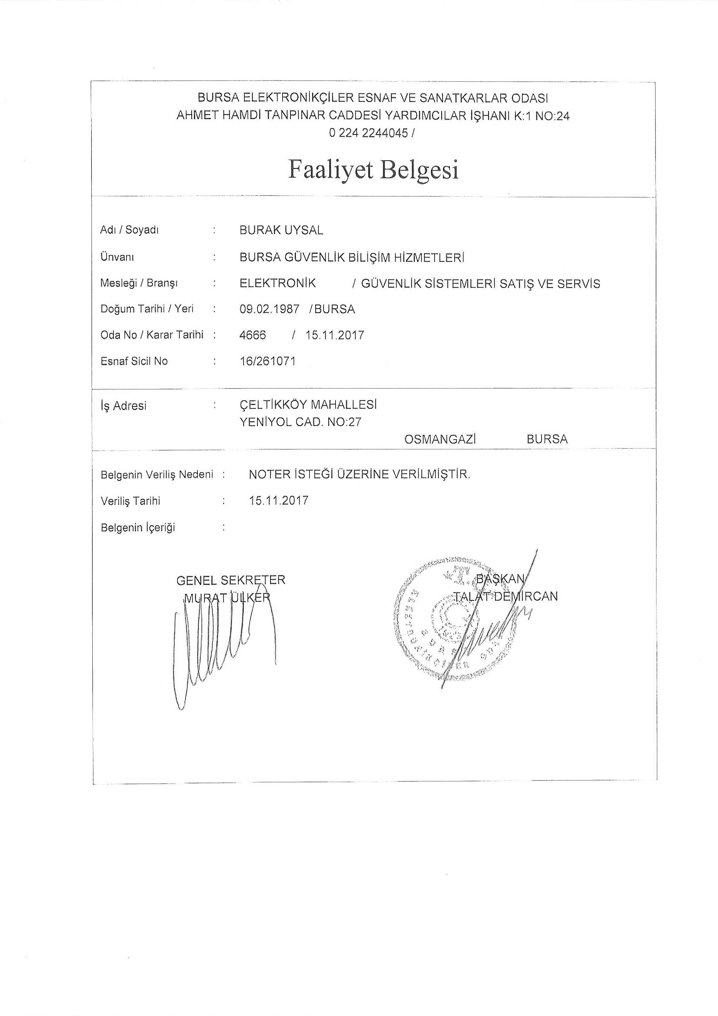 Bursa-Guvenlik-Faliyet-Belgesi